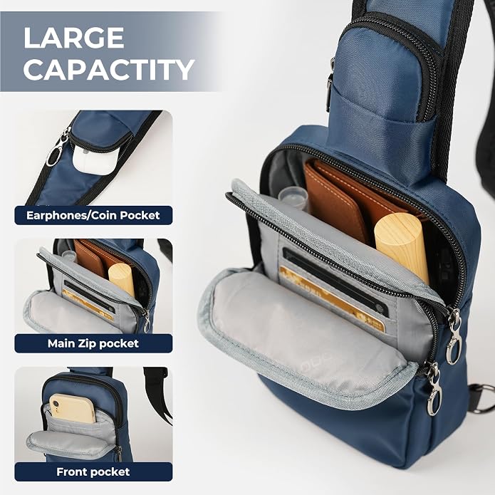 BROADREAM Mini Crossbody Sling Bag, Small Chest Bags Dual Pocket with Zipper Lock, RFID Blocking & Water Resistant Women Men