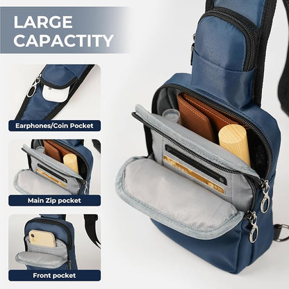 BROADREAM Mini Crossbody Sling Bag, Small Chest Bags Dual Pocket with Zipper Lock, RFID Blocking & Water Resistant Women Men