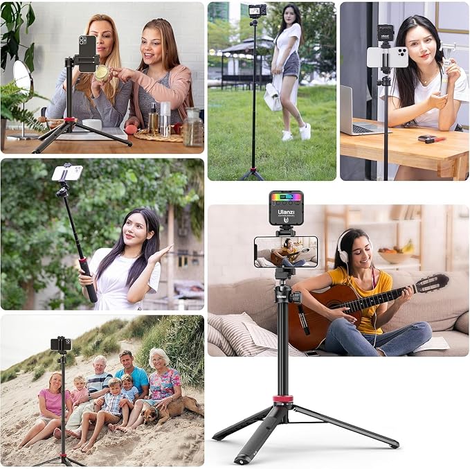 ULANZI MT-44 Extendable Phone Tripod, 59" Selfie Stick Vlog Stand with 2 in 1 Phone Clip, 360° Ball Head Camera Tripod for iPhone Sony DJI Osmo Nano Action Camera, Lightweight for Travel