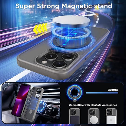 CACOE Magnetic Case for iPhone 13 Pro 6.1 inch with 360 Rotatable Ring Stand, Compatible with MagSafe Car Phone Mount, Cover Phone Holder for Desk Meeting/Videos（Light Gray）