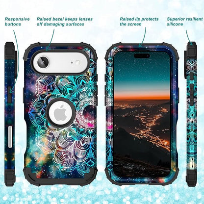 Hocase for iPhone Air Case 6.5", Heavy Duty Shockproof Protection Soft Silicone Rubber+Hard Plastic Bumpers Hybrid Protective Case for iPhone Air 2025 - Mandala in Galaxy