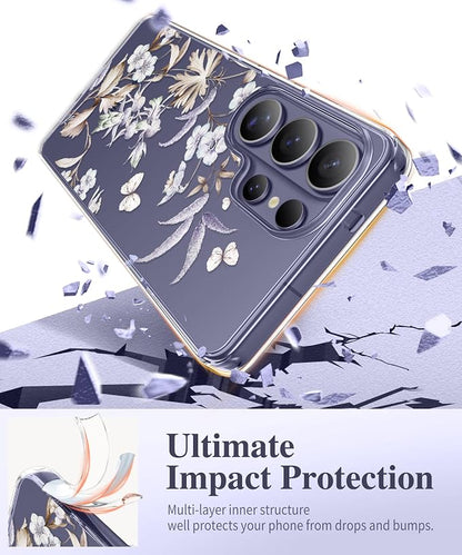 GVIEWIN Compatible with Samsung Galaxy S26 Ultra Case, Clear Floral Slim Shockproof Protective Women Phone Case, Non-Yellowing, with Screen Protector & Camera Lens Protector 6.9", Corals/Lilac