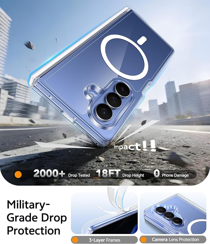 FNTCASE for Samsung Galaxy Z Fold 8 Ultra / Z Fold 7 Case, Fit for Magsafe | Hinge Protection, Screen Protector, Clear Anti Yellowing, 14FT Military Grade Drop Proof, Protective Phone Cover, Transparent