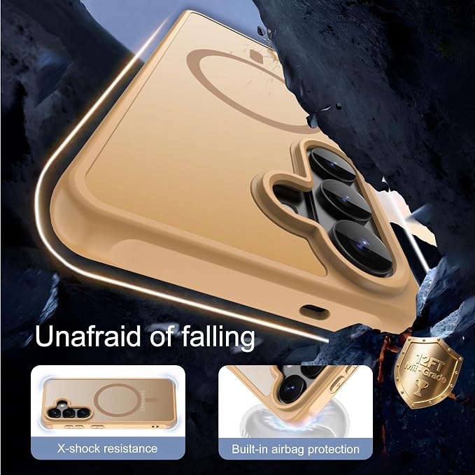 for Galaxy S26 Plus Phone Case: Compatible for Samsung S26 Plus Case [magsafe Fit] with 2PC HD Screen Protector,Frosted Translucent Soft-Touch Skin & Military-Grade Protection for S 26 Plus,Gold