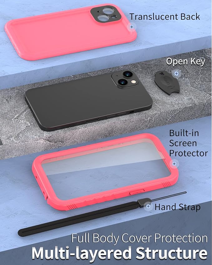SPORTLINK Compatible with iPhone 13 Waterproof Shockproof Case - Full Body Heavy Duty Underwater Dustproof Rugged 360 Protective Military Grade Outdoor 6.1 Inch with Camera Screen Protector (Pink)