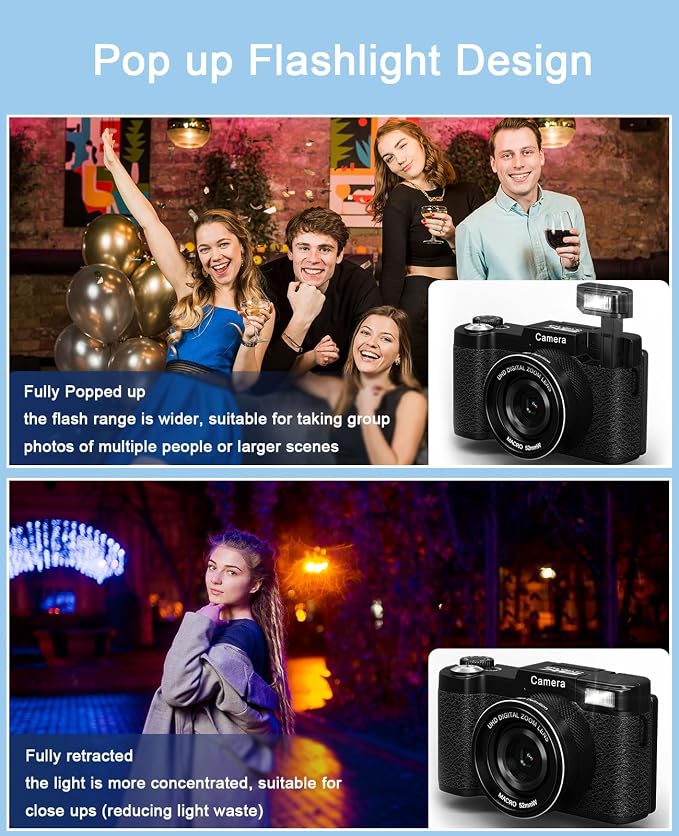 FLATIC 5K Digital Camera with WiFi, Cameras for Photography with 180°Flip Screen, Vlogging Camera with 64GB Card, Battery, Camera for Beginner, Teens
