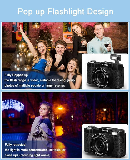 FLATIC 5K Digital Camera with WiFi, Cameras for Photography with 180°Flip Screen, Vlogging Camera with 64GB Card, Battery, Camera for Beginner, Teens