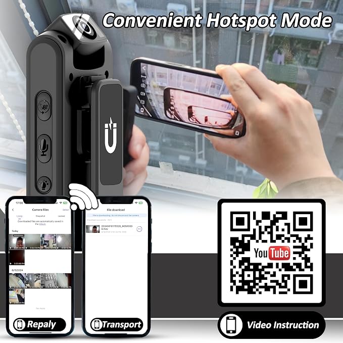 Body Camera with Audio & Video Recording- 64GB 1080P HD Police Cop Cam for Outdoor Law Enforcement Guard Travel Cameras- With Magnetic Clip Flashlight 6HR Battery Recorder (Black With Lanyard)