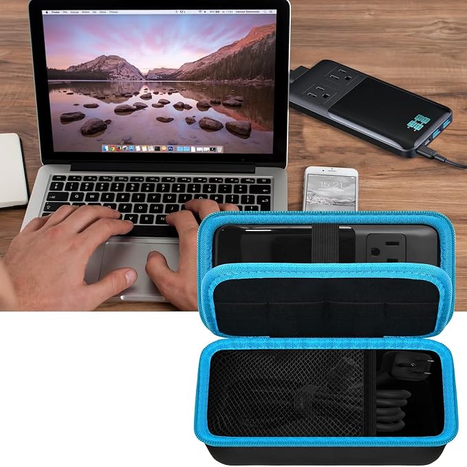 Comecase Travel Case for Anker 727/ Prime 6-in-1 USB C Charging Station | Hard Shell, Mesh Pocket and Elastic Cable Slots for Travelers, Business Trips, Camping and Remote Work, Box Only - Blue