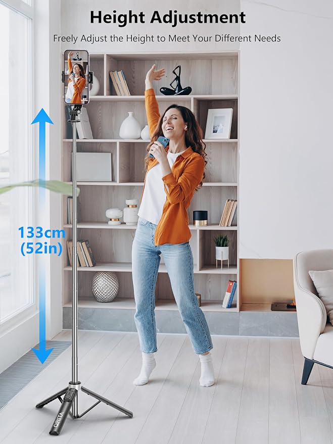 Selfie Stick & Phone Tripod, All in 1 Selfie Stick with Remote, Phone Travel Tripod Stand for Video Recording, Live Streaming, Photograph, Group Photo, Vlog Compatible with All Cellphones