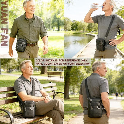 Small Mens Leather Satchel Cell Phone Holster,Vertical Belt Clip Cellphone Pouch,Purse Waist Bag Fanny Pack Compatible with Google,Zipper Phone Bag for Work,Hike