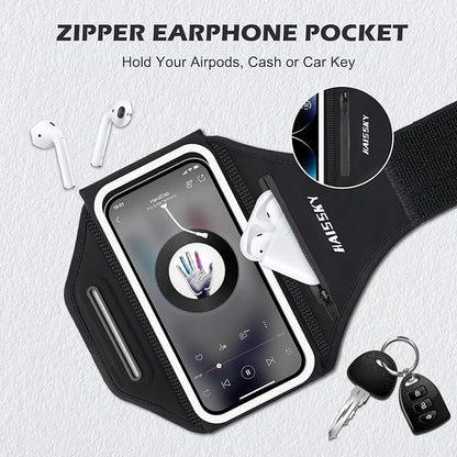 Phone Armband for Running 3D Design Cell Phone Armband with Zipper Pocket for Earbuds Car Keys, Water Resistant Sport Arm Band for iPhone 14 13 12 11 Pro Galaxy S20 S30 Fit Up to 6.9'' with Phone Case