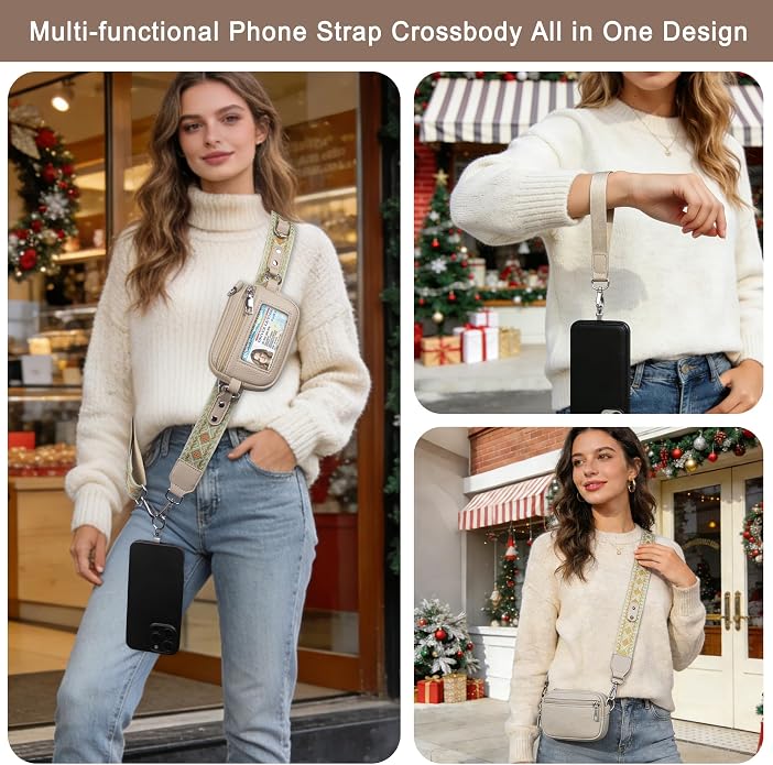 Clip and Go Cell Phone Pouch Lanyard Crossbody with Wallet | Adjustable Strap, Leather Purse Strap, Wrist Strap, For Women