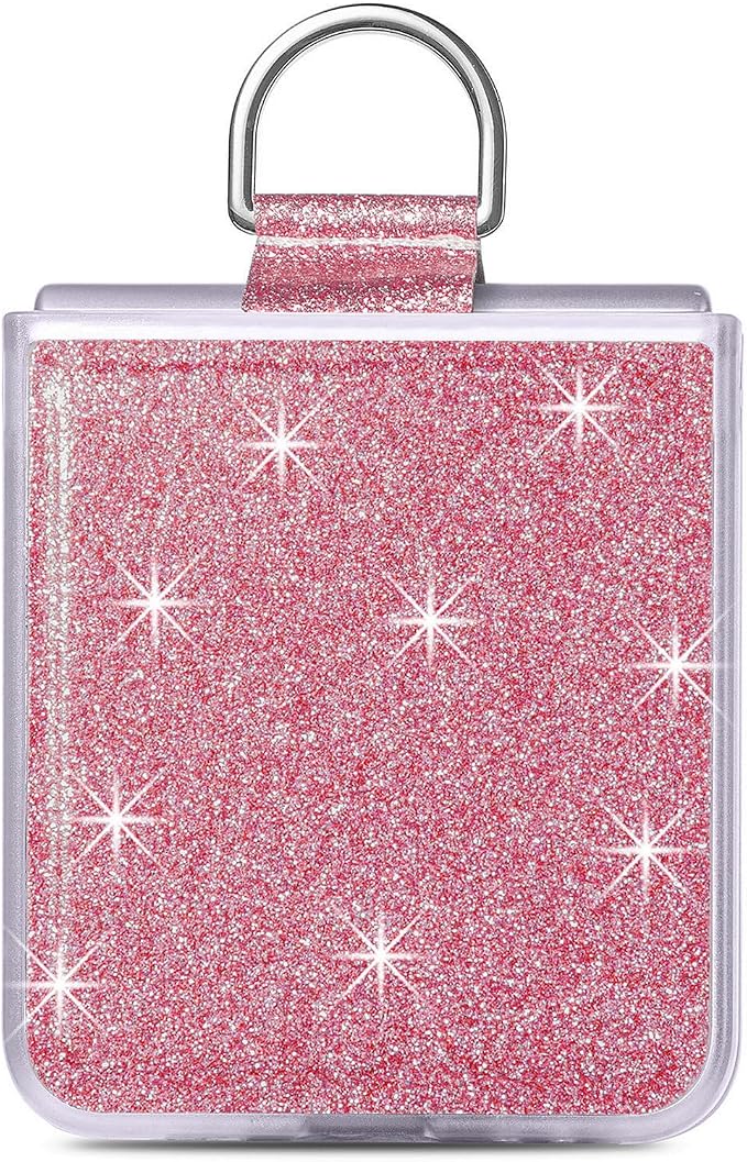Bling Glitter Case for Samsung Galaxy Z Flip 6 with Ring Holder,Women Girls Cute Phone Case Non Slip Ultra Slim TPU Bumper Shockproof Protective Case for Galaxy Z Flip 6 5G 2024,Pink
