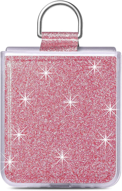 Bling Glitter Case for Samsung Galaxy Z Flip 6 with Ring Holder,Women Girls Cute Phone Case Non Slip Ultra Slim TPU Bumper Shockproof Protective Case for Galaxy Z Flip 6 5G 2024,Pink