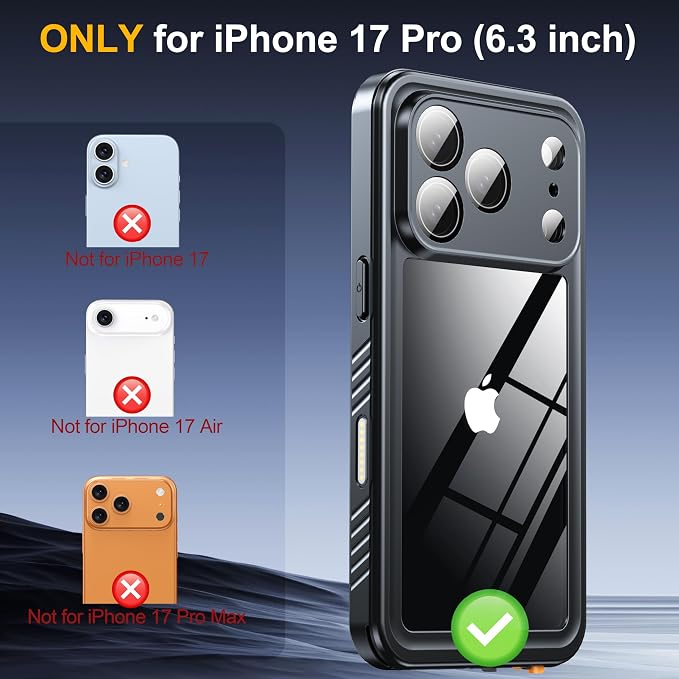 ANTSHARE for iPhone 17 Pro Case, IP68 Waterproof Shockproof Case, [Built-in Screen Protector] - 12 FT Military Dropproof - Full Body Heavy Duty Rugged Phone Cover 6.3 inches - Pink/Clear