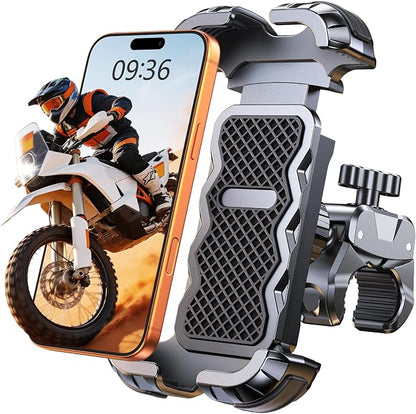 Zewdov Motorcycle Phone Mount [Secure Grip][Anti-Drop], Upgrade Bike Phone Holder [1s Stable Lock], 360° Rotatable Phone Holder for Mountain Bike/ATV, Fits for iPhone/Samsung 4.7-6.8", Clamp Mount