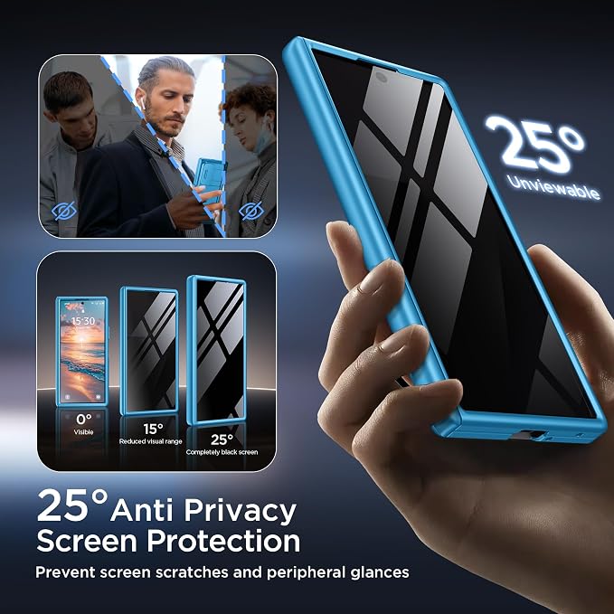 TONGATE Wallet for Z Fold 7 Case with Privacy Screen Protector, [4-Card Holder][Anti Spy] Built-in Large Stand & Slide Camera Cover Z7 Phone Case for Samsung Galaxy Z Fold 7 2025 8", Lake Blue