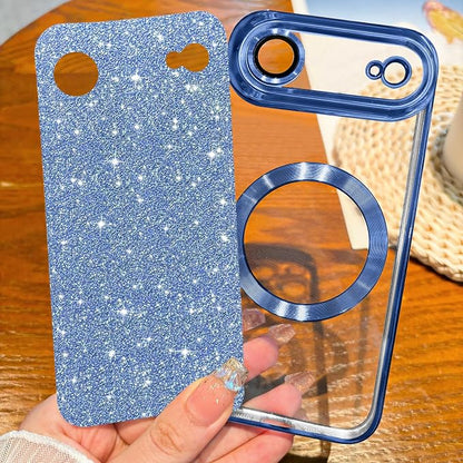 Hython for iPhone Air Case Glitter Clear Magnetic Phone Cases [Compatible with MagSafe] Full Camera Lens Protector Sparkle Luxury Plating Slim Shockproof Protective Cover Women, Deep Blue