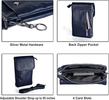 befen Genuine Leather Small Crossbody Bags for Women Cell Phone Bag Cross Body Purses,Silver Zipper