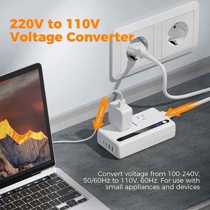 TESSAN 220V‑110V Voltage Converter, Travel Adapter 250W | 4 USB Ports(QC3.0 & PD36W), EU UK AU IT India International Adaptor