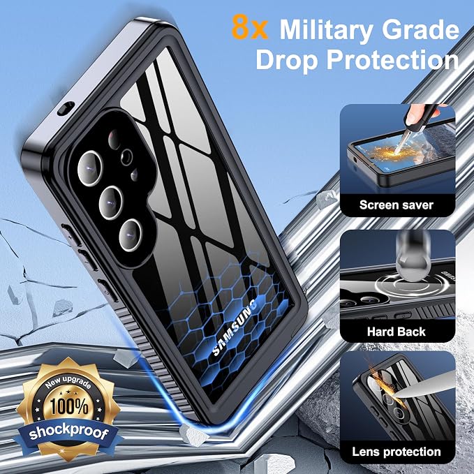 for Samsung Galaxy S25 Ultra Case, IP68 Waterproof with Built-in Screen&Lens Protector [14FT Military Shockproof] Full Body Heavy Duty Protective Phone Case for S25 Ultra 5G, Black