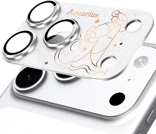 Compatible for iPhone 17 Pro Camera Lens Protector, Aquarius Pattern, Drop Protection, Anti Scratch Full-Coverage, AR 360-Degree Protection, Camera Transmfttance HD, Easy Installation, Silver