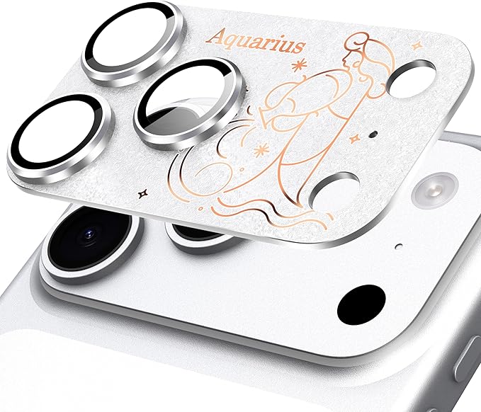 Compatible for iPhone 17 Pro Max Camera Lens Protector, Aquarius Pattern, Drop Protection, Anti Scratch Full-Coverage, AR 360-Degree Protection, Camera Transmfttance HD, Easy Installation, Silver