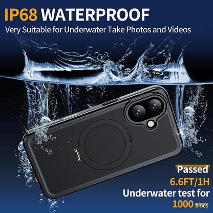 ANTSHARE Magnetic for iPhone 17 Case Waterproof, Built in Screen Protector [Compatible with MagSafe] [Invisible Stand] [IP68 Underwater], Full Body Protection Phone Case 6.3'', Black