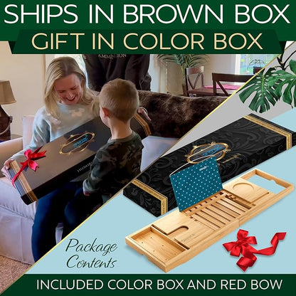 SereneLife Premium Bathtub Tray Caddy with Gift Box and Bow Set, Expandable Bath Tray, Unique House Warming Gifts for Mom, Women, Wedding, Anniversary, Bridal Shower, Fit for All Tub - Classic