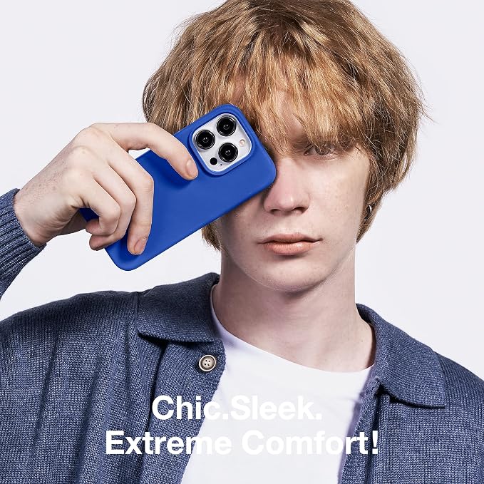 GONEZ for iPhone 14 Pro Case, Compatible with Magsafe, with Screen Protector + Camera Lens Protector, Soft Anti-Scratch Microfiber Lining, Shockproof Liquid Silicone Phone Cover, Klein Blue