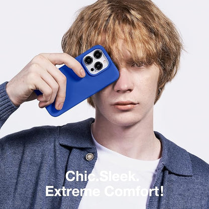 GONEZ for iPhone 14 Pro Case, Compatible with Magsafe, with Screen Protector + Camera Lens Protector, Soft Anti-Scratch Microfiber Lining, Shockproof Liquid Silicone Phone Cover, Klein Blue