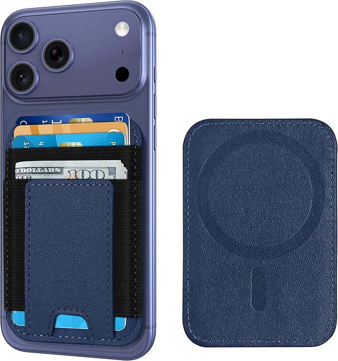 Upgraded for Magsafe Wallet, Strongest Magnetic Wallet, for iPhone Walle t Magsafe with 2 Card Slots, Magnetic Card Holder for iPhone 17/16/15/14/13/12 Series, Vegan Leather, Fit 7 Cards, Navy Blue