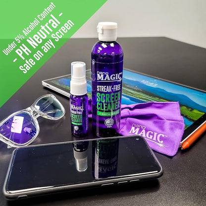 NANO MAGIC Streak-Free Screen Cleaning 7oz Recharge Kit, 1oz Spray, 6oz Refill, 2 Microfiber Cloths, LED LCD TV, Tablet, Phone Screen, Laptop, Touchscreen, Optical Grade