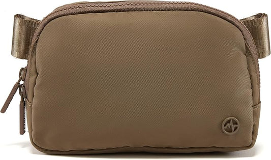 Pander Two Way Zipper Fanny Pack Nylon Everywhere Belt Bag for Women, Water Repellent Waist Packs, Crossbody Bags with Adjustable Strap (Gray Brown)