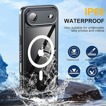ANTSHARE for iPhone Air Case, Compatible with Magsafe, IP68 Waterproof Case, [Built-in Screen Protector] - 12 FT Military Dropproof - Full Body Heavy Duty Rugged Phone Cover - Black/Clear