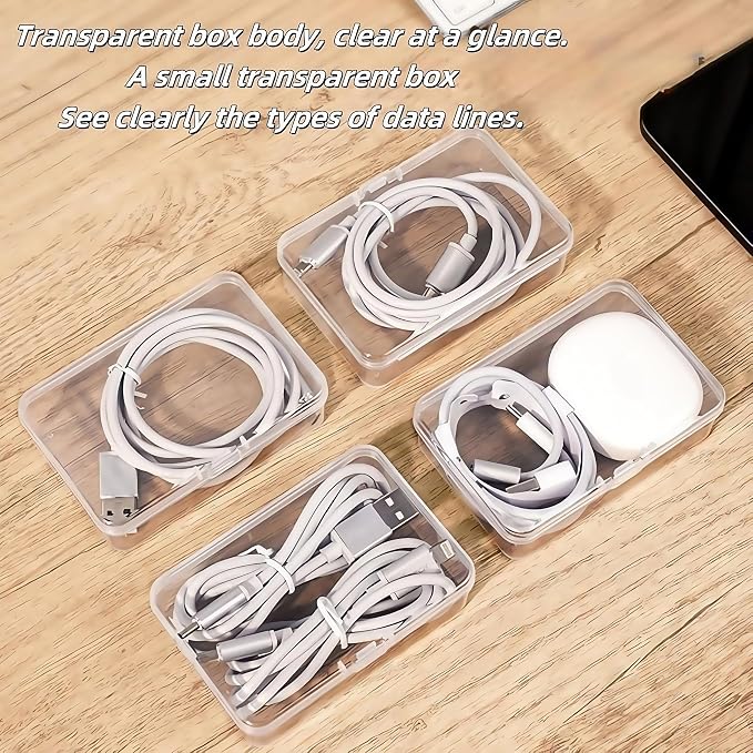 2 Pack 11 Grid Cable Organizer Box with Switch for Desktop Cord Storage | Desk wire sorting, office household dual use, multi grid classified storage, transparent visible interior, cord management