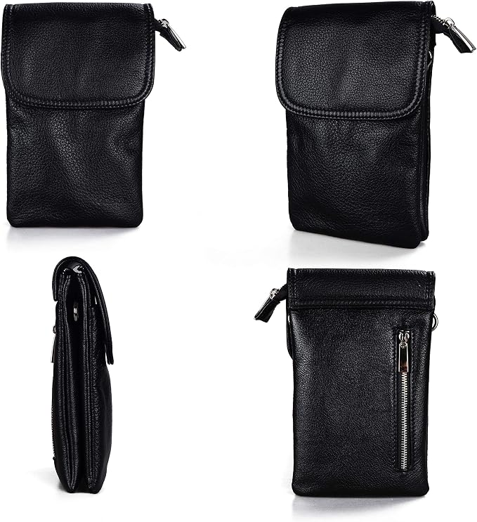 befen Genuine Leather Small Crossbody Bags for Women Cell Phone Bag Cross Body Purses,Silver Zipper