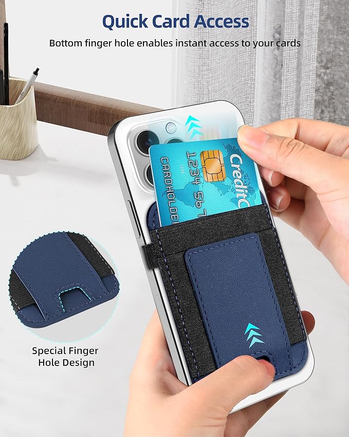 For Magsafe Wallet, Strongest Magnetic Wallet for iPhone 17/16/15/14/13/12 Series, for Magsafe Card Holder with 2 Card Slots, Magnetic Card Holder, Vegan Leather, Hold 7 Cards, Slim, Navy Blue