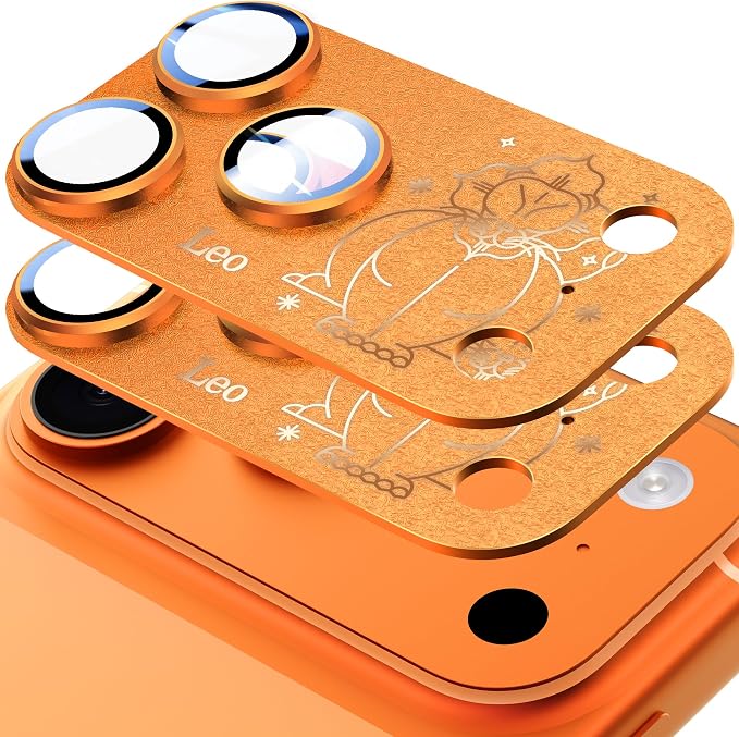 2 Pack Camera Lens Protector for iPhone 17 Pro Max,Leo Pattern, AR 360-Degree Protection,Drop Protection,Anti Scratch Full-Coverage,Camera Transmfttance HD,Easy Installation, Orange