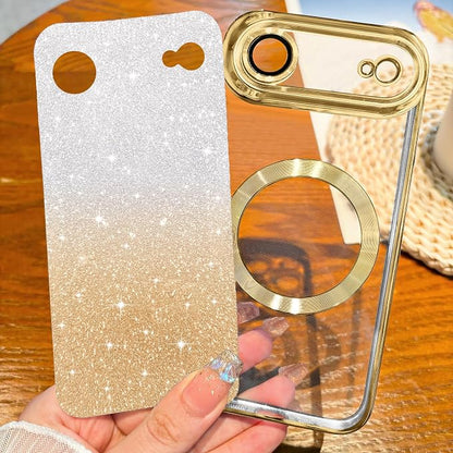 Hython for iPhone Air Case Glitter Clear Magnetic Phone Cases [Compatible with MagSafe] Full Camera Lens Protector Sparkle Luxury Plating Slim Shockproof Protective Cover Women, Gradient Gold