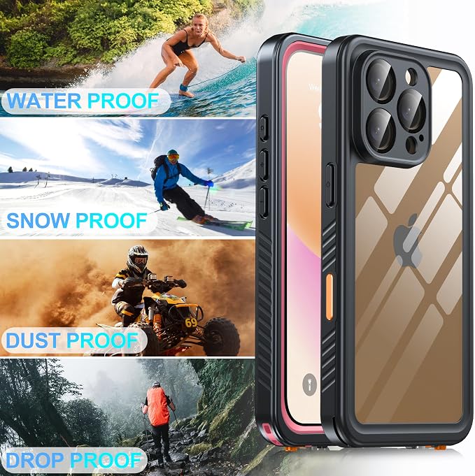 for iPhone 16 Pro Case Waterproof, Built-in Privacy Screen & HD Screen Double Front Frame [IP68 Underwater] Shockproof Dustproof Full Body Protection iPhone 16 Pro Phone Case Pink
