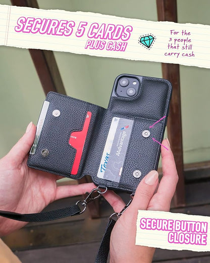 Smartish iPhone 14 Plus Crossbody Wallet Case - Dancing Queen [Purse/Clutch with Detachable Strap & Wristlet] Protective Cover with Credit Card Holder - Moons Out Shrooms Out