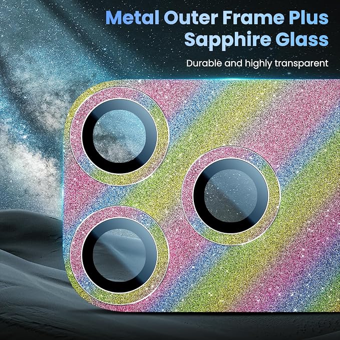 Uyiton for iPhone 17-Pro Camera-Lens Protector: Bling [Not Easy to Break][Strong Adsorption][Case-Friendly] Metal Tempered Glass Rear Camera Screen Cover - Glitter Colorful