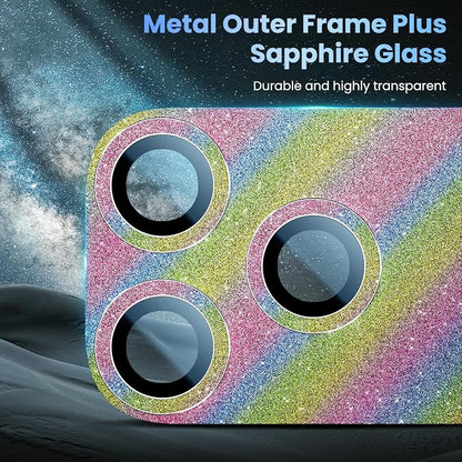 Uyiton for iPhone 17-Pro Camera-Lens Protector: Bling [Not Easy to Break][Strong Adsorption][Case-Friendly] Metal Tempered Glass Rear Camera Screen Cover - Glitter Colorful