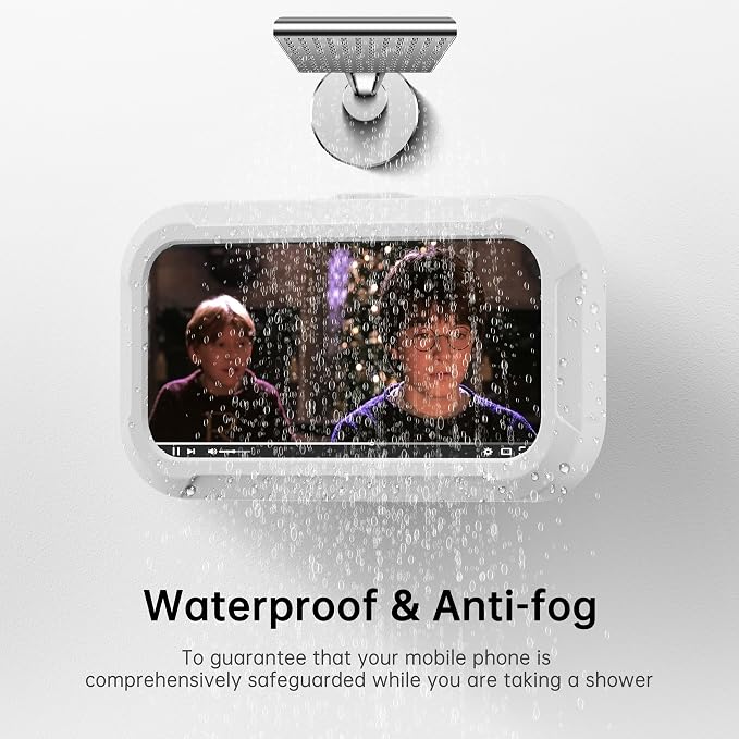 Shower Phone Holder Waterproof, 360° Rotatable Retractable Adjustable, Anti-Fog with Touch Screen Wall Mount Stand Case Universal for Bathroom, Bathtub, Kitchen, Accessories for up to 7" Cell Phones