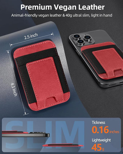 Upgraded for Magsafe Wallet, Strongest Magnetic Wallet for iPhone 17/16/15/14/13/12 Series, Magnetic Card Holder with 2 Card Slots, RFID Blocking, Vegan Leather, Fit 7 Cards, Red