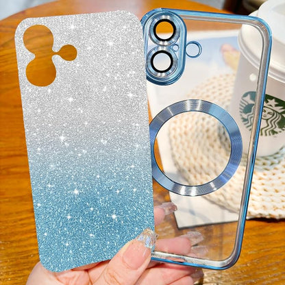 Hython for iPhone 17 Case Glitter Clear Magnetic Phone Cases [Compatible with MagSafe] Full Camera Lens Protector Sparkle Luxury Plating Slim Shockproof Protective Cover, Gradient Light Blue