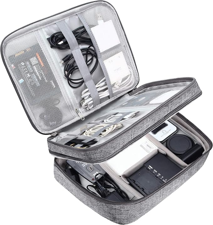 SELLYFELLY Electronic Bag Travel Cable Accessories Bag Waterproof Double Layer Electronics Organizer Portable Storage Case for Cable, Cord, Charger, Phone, Adapter, Power Bank, Kindle, Hard Drives
