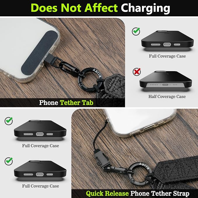 Azrra Adjustable Crossbody Cell Phone Lanyard for iPhone with Phone Tethers & Detachable Card Holder Wallet